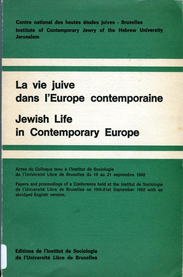 La vie juive dans l'Europe contemporaine
Jewish life in contemporary Europe