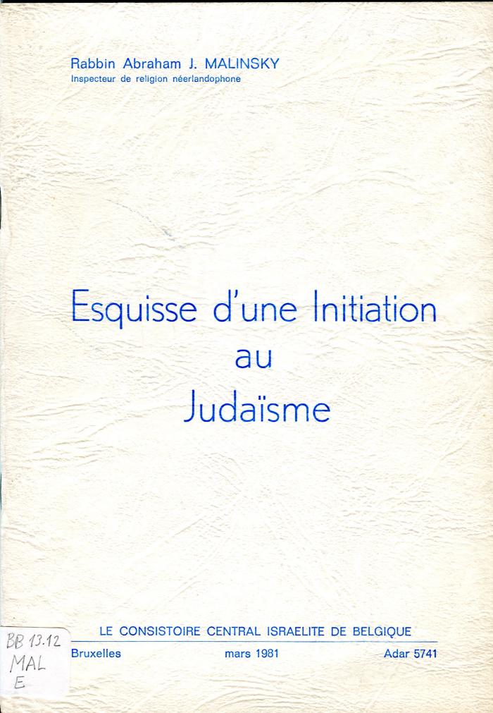 Esquisse d'une Initiation au Judaïsme