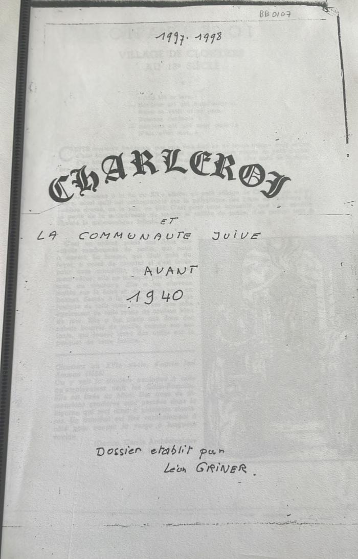 Charleroi et la Communauté Juive avant 1940