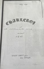 Charleroi et la Communauté Juive avant 1940