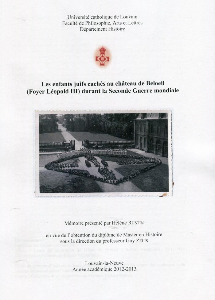 Les enfants juifs cachés au château de Beloeil (Foyer Léopold III) durant la Seconde Guerre mondiale