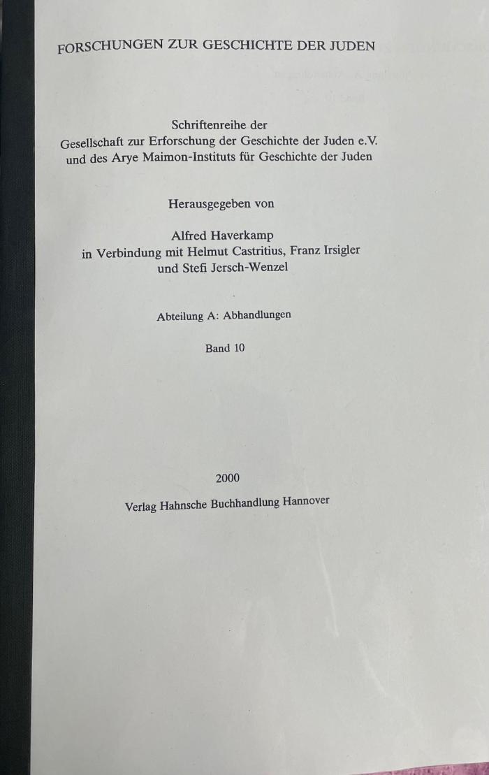 Forschungen zur Geschichte der Juden
Band 10