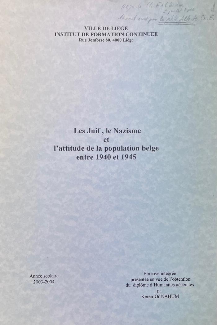 Les juifs, le nazisme et l'attitude de la population belge entre 1940 et 1945