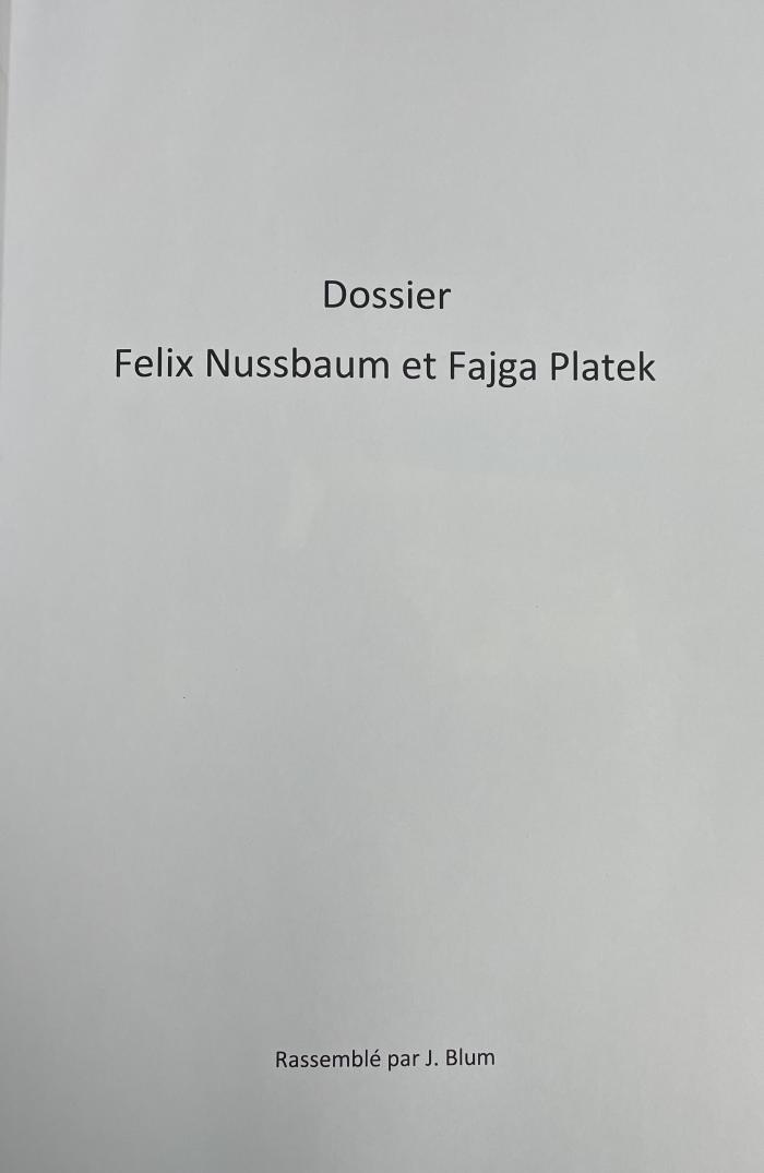 Dossier Felix Nussbaum et Fajga Platek